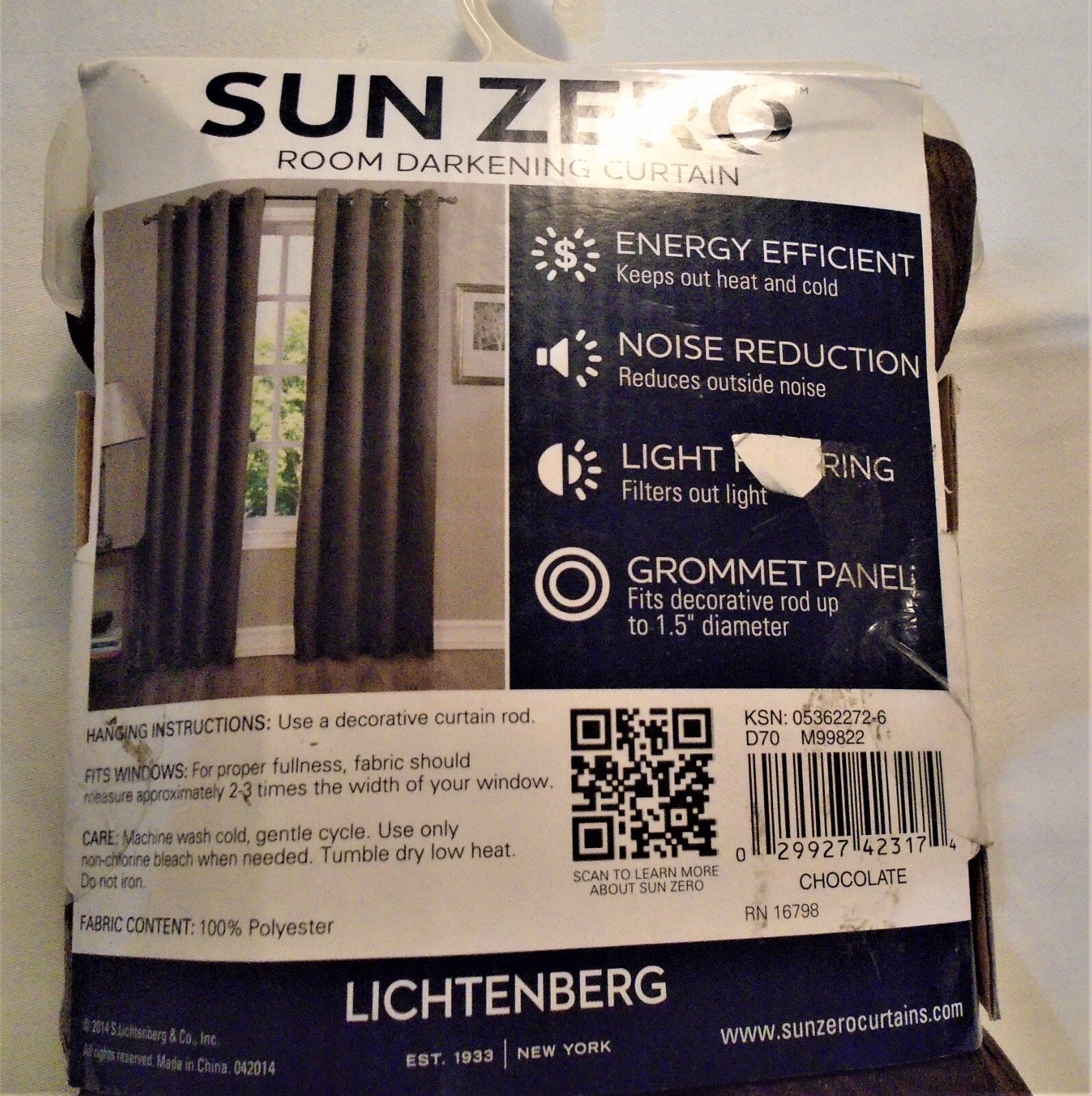Sun Zero Solid Hanson In Chocolate 50” x 63” 1 Crushed Grommet Panel NEW