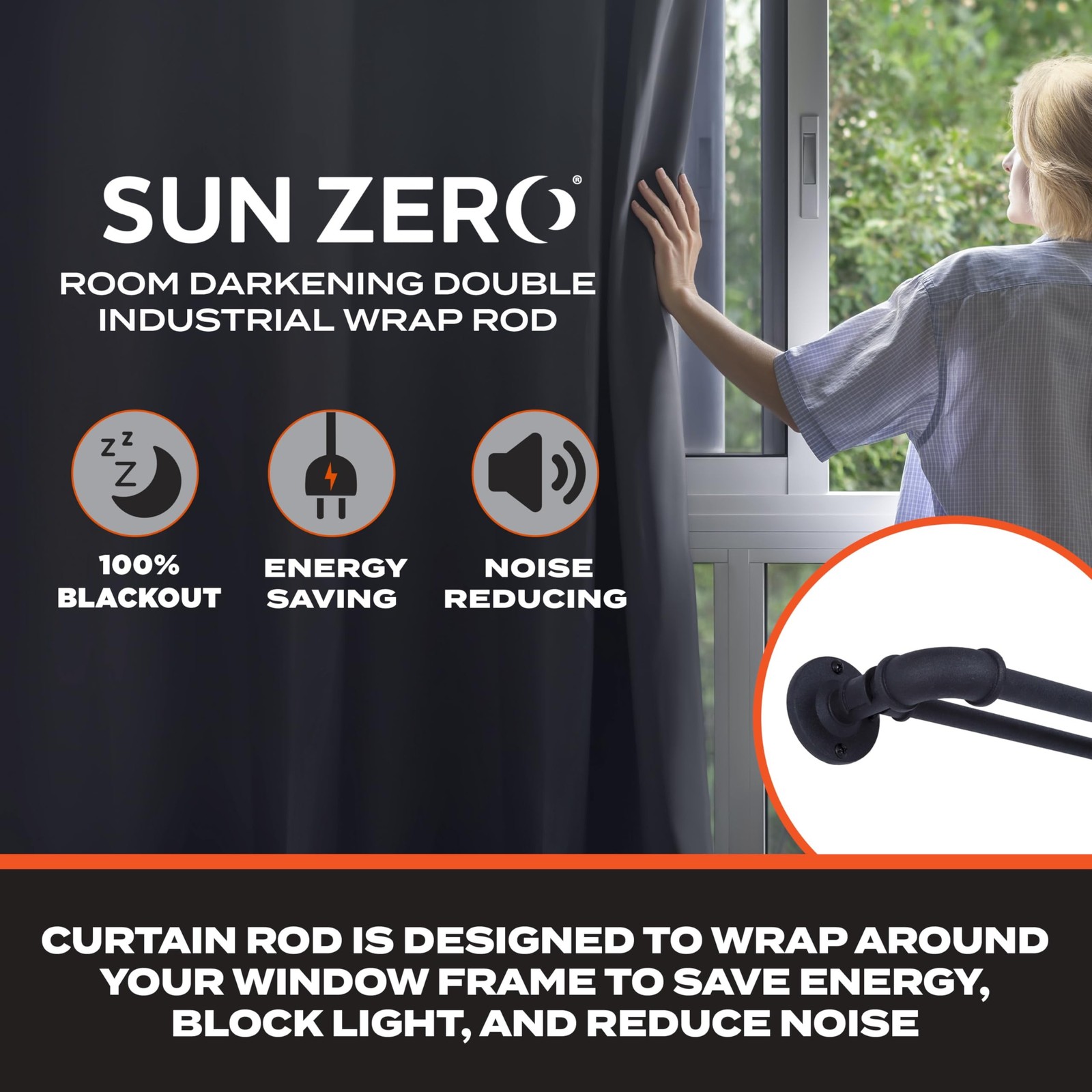 Sun Zero – Bronn Double Curtain Rod, Industrial Pipe Wraparound Design, Du