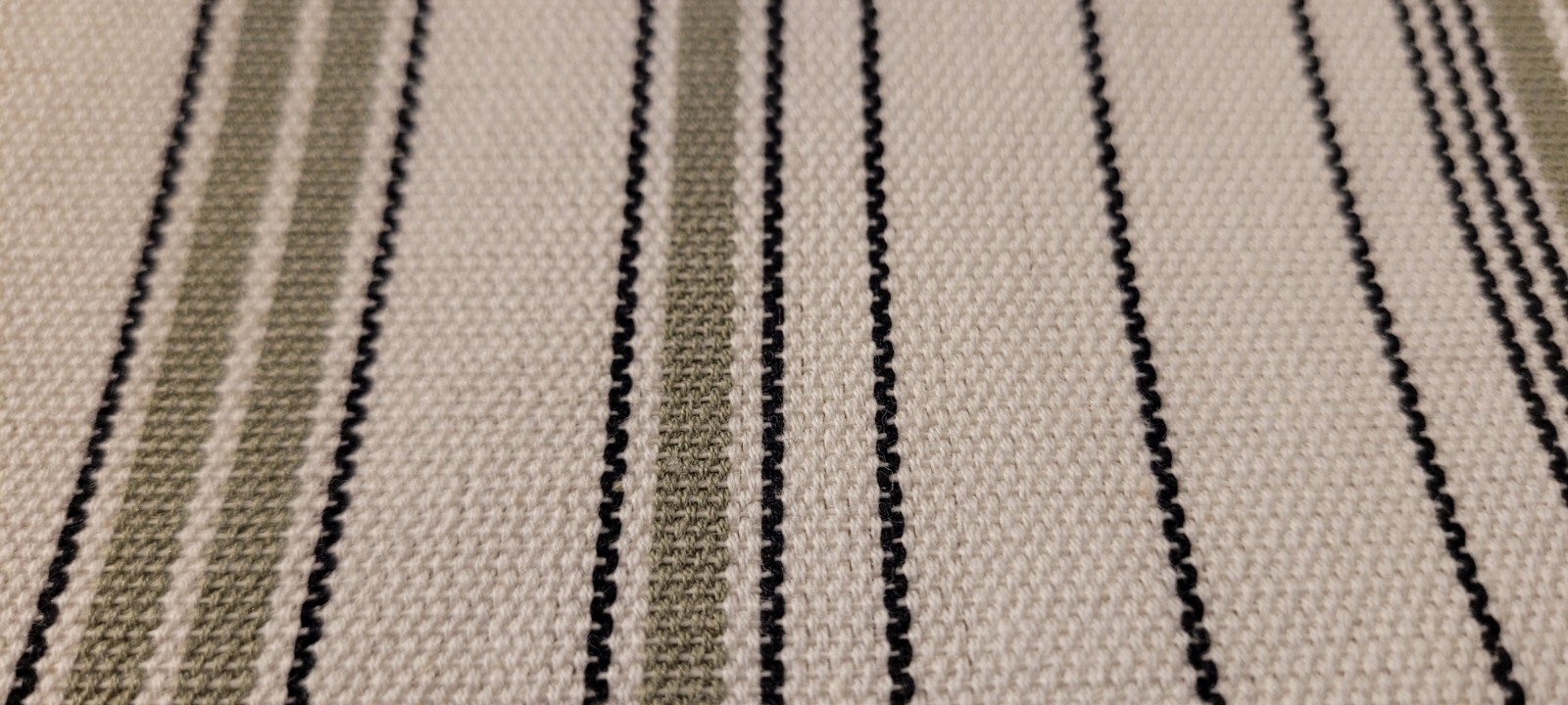 Sage and Black Ticking Stripe on a Ivory Background, Ivory Stripe Valance