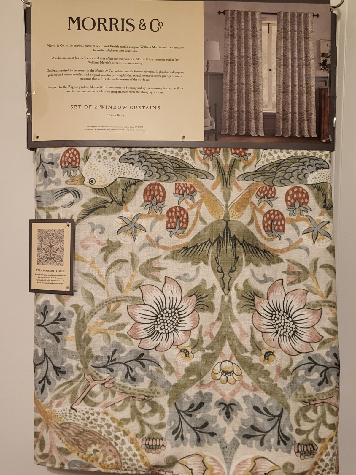 William Morris & Co. 2pc Strawberry Thief Window Curtains 37 X 84” Panels Luxury
