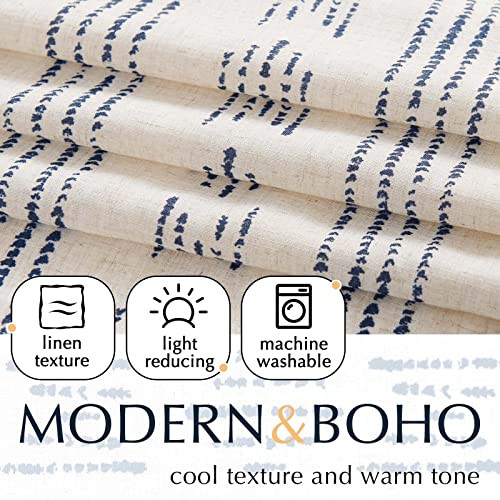 Boho Kitchen Curtain Linen Tier 50″W x 24″L (Pack of 1) Boho Blue on Beige