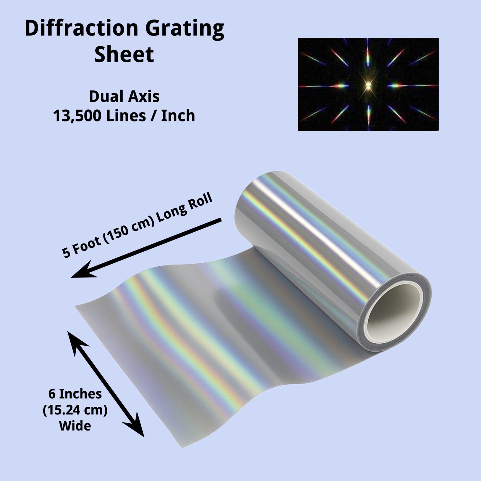Diffraction Grating Sheet, 13,500 Lines/in, 5 ft x 6 in Roll