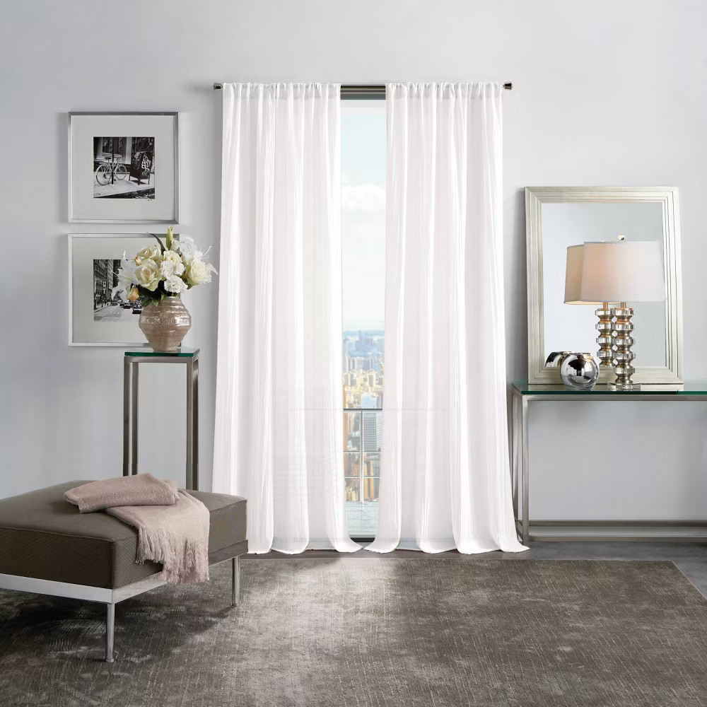 105″x50″ Martha Stewart 2pk Crinkle Sheer 95″ Pole Top White