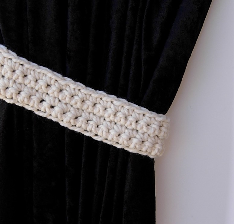 One Pair of Solid Light Cream Crochet Curtain Tiebacks Soft Off White Tie Backs