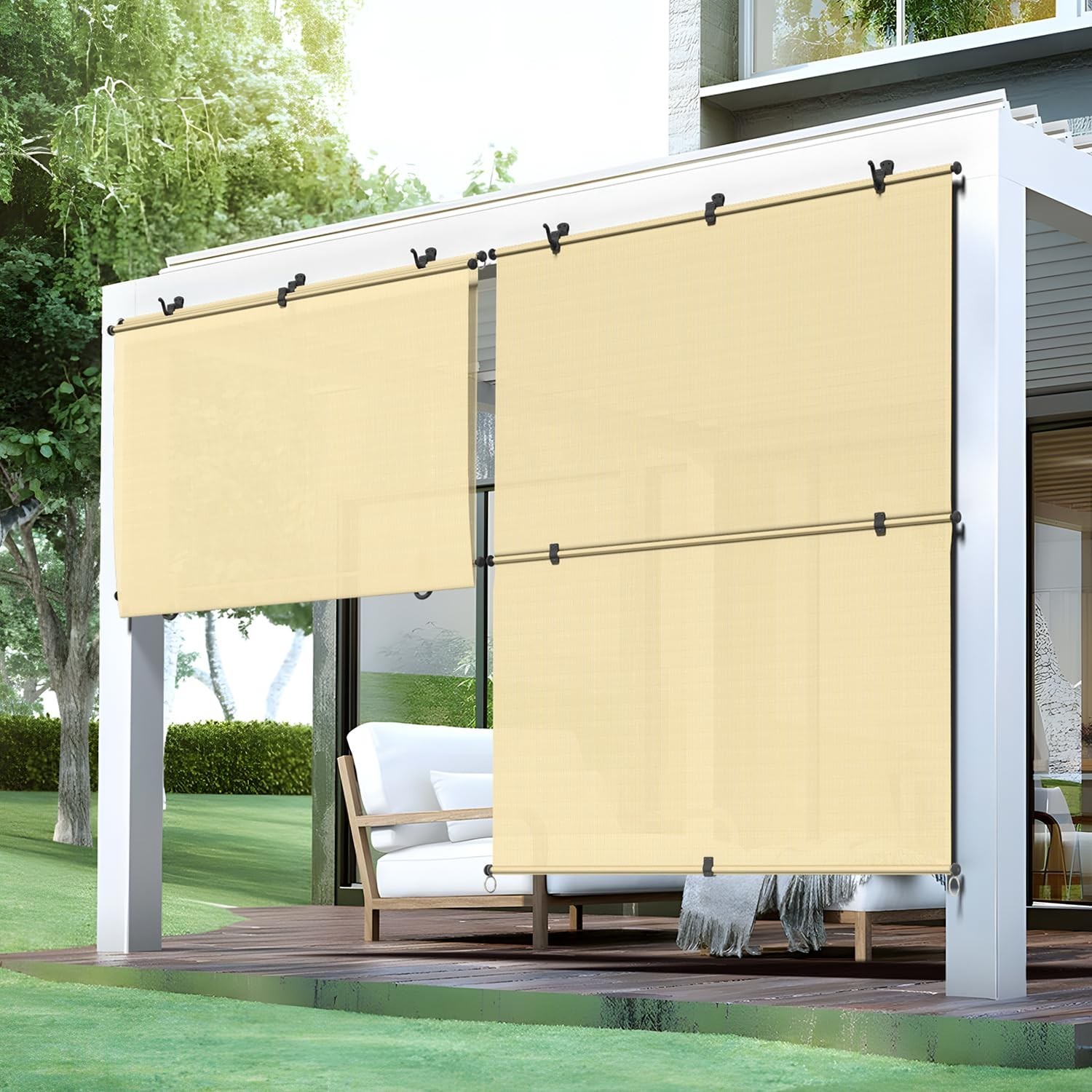 Bynbbur 4’W x 6’H Outdoor Patio Shades Foldable Roller Blinds, 220 GSM Sun Sh…