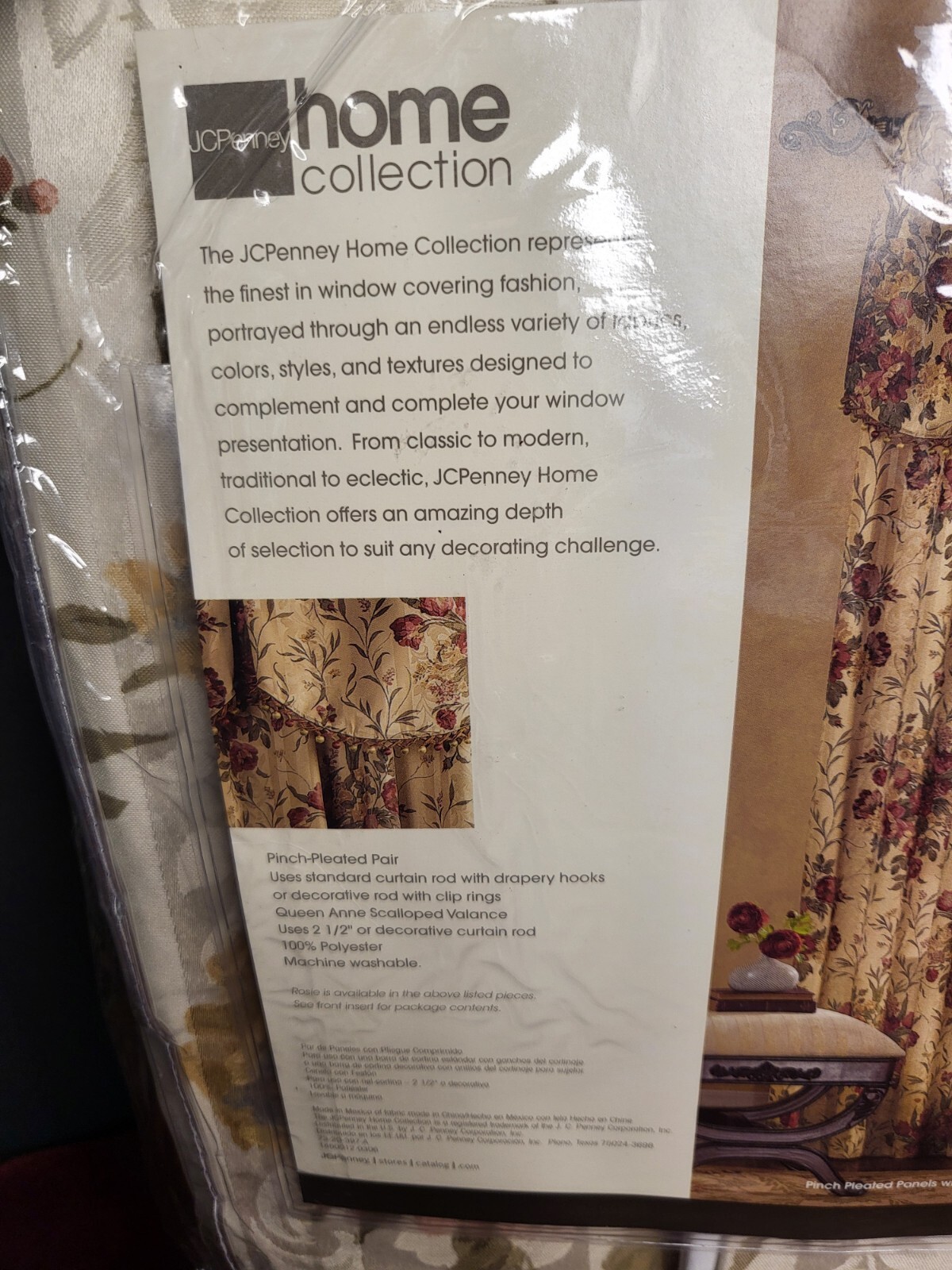 JC PENNEY HOME COLLECTION ONE PINCH-PLEATED PAIR ROSIEPRINT DRAPES 50 X 84 IN
