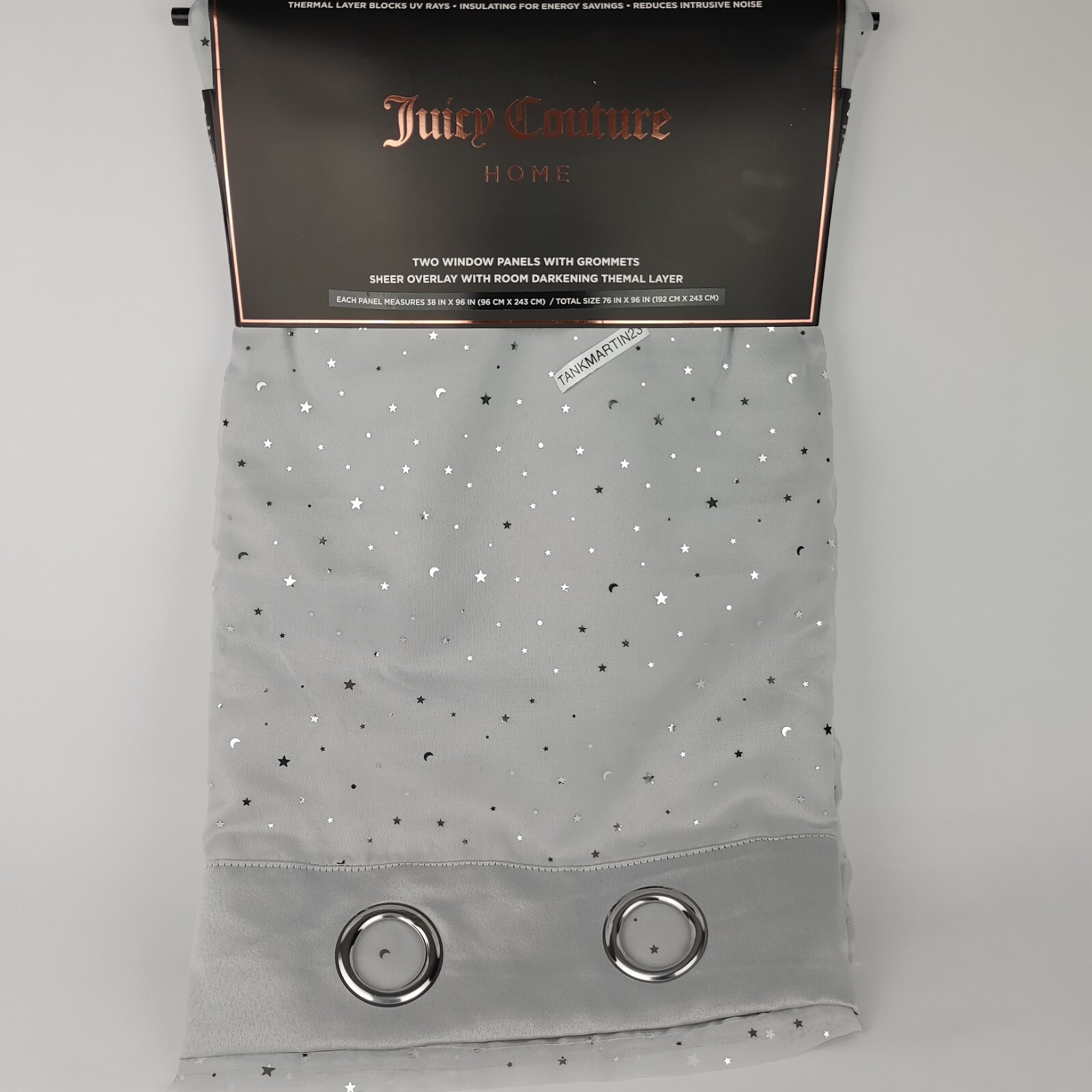 Juicy Couture Melody Night Star, 2-Pack Room Darkening Curtains, Gray & Silver