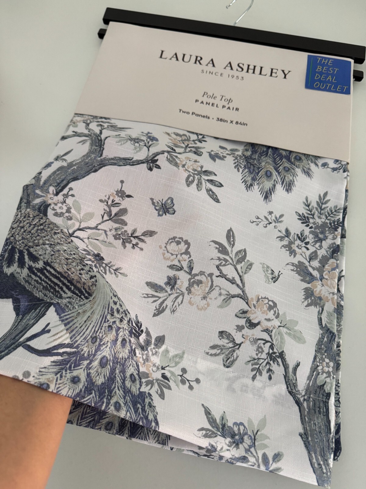 NIP Laura Ashley Window Curtains 2 Panels 38 x 84 Peacock Green Gray Pole Top