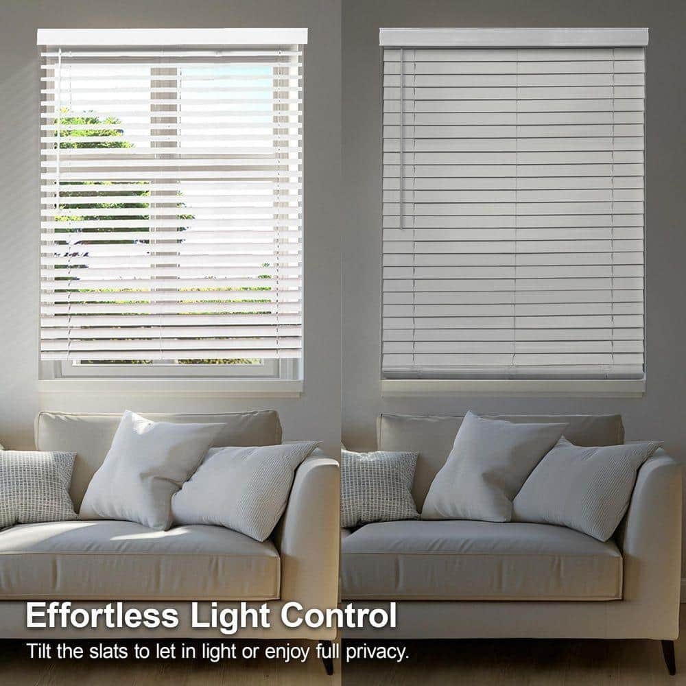 White Cordless Room Darkening Faux Wood Window Blinds with 2 In. Slats, 27 In. W