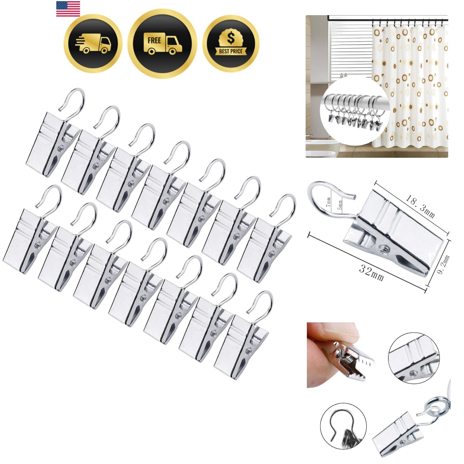 120 Pack Heavy-Duty Hook Clip Set Metal Curtain Clips for Curtain Photos Home…