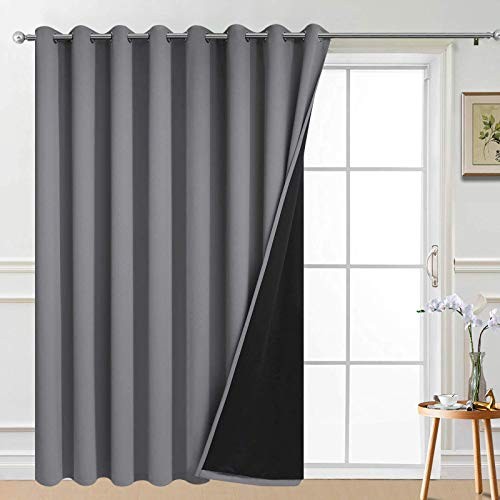 100% Wide Blackout Curtain 100 x 84 Inches for Sliding 100W x 84L|Lined Grey