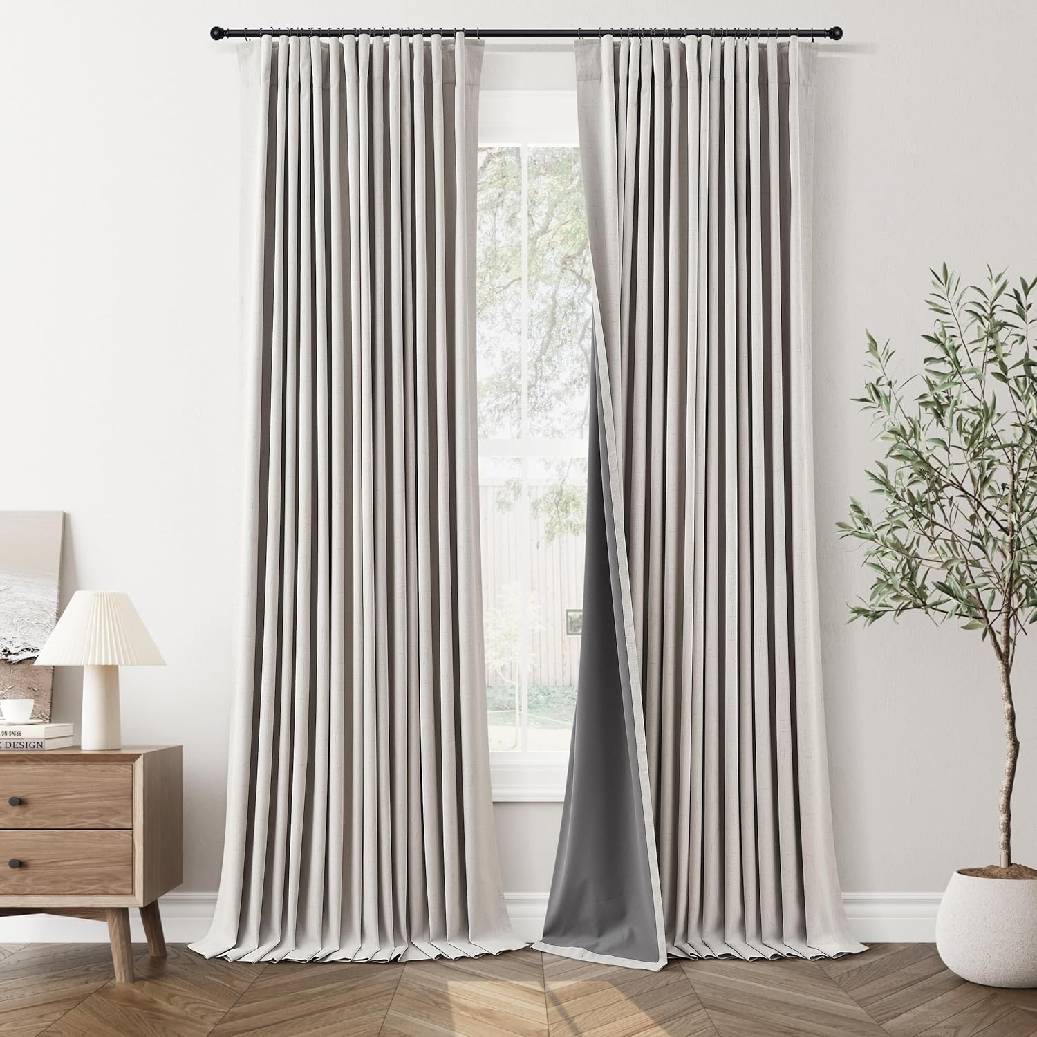 Blackout Linen Curtains 90″ Long, 2 Panels, Thermal Insulated, Boho Style