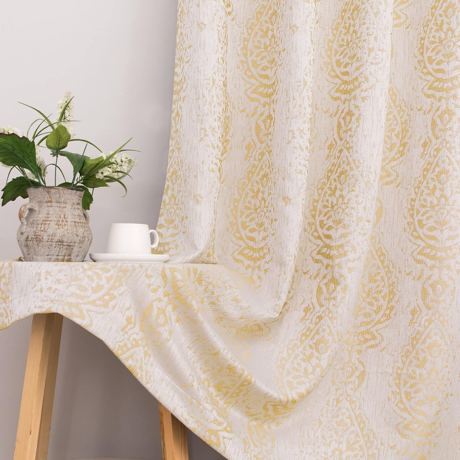 Elegant Damask Pattern Back Tab Curtains by Mrs. Naturall – Stylish Home Decor