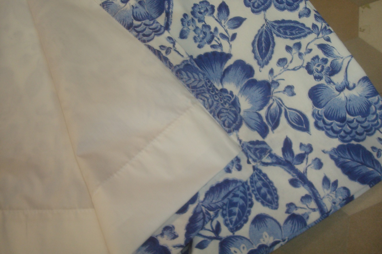 New One Pr Custom Drapes Curtains Lined Shabby Blue White Floral ea 41″ x 84″ lg