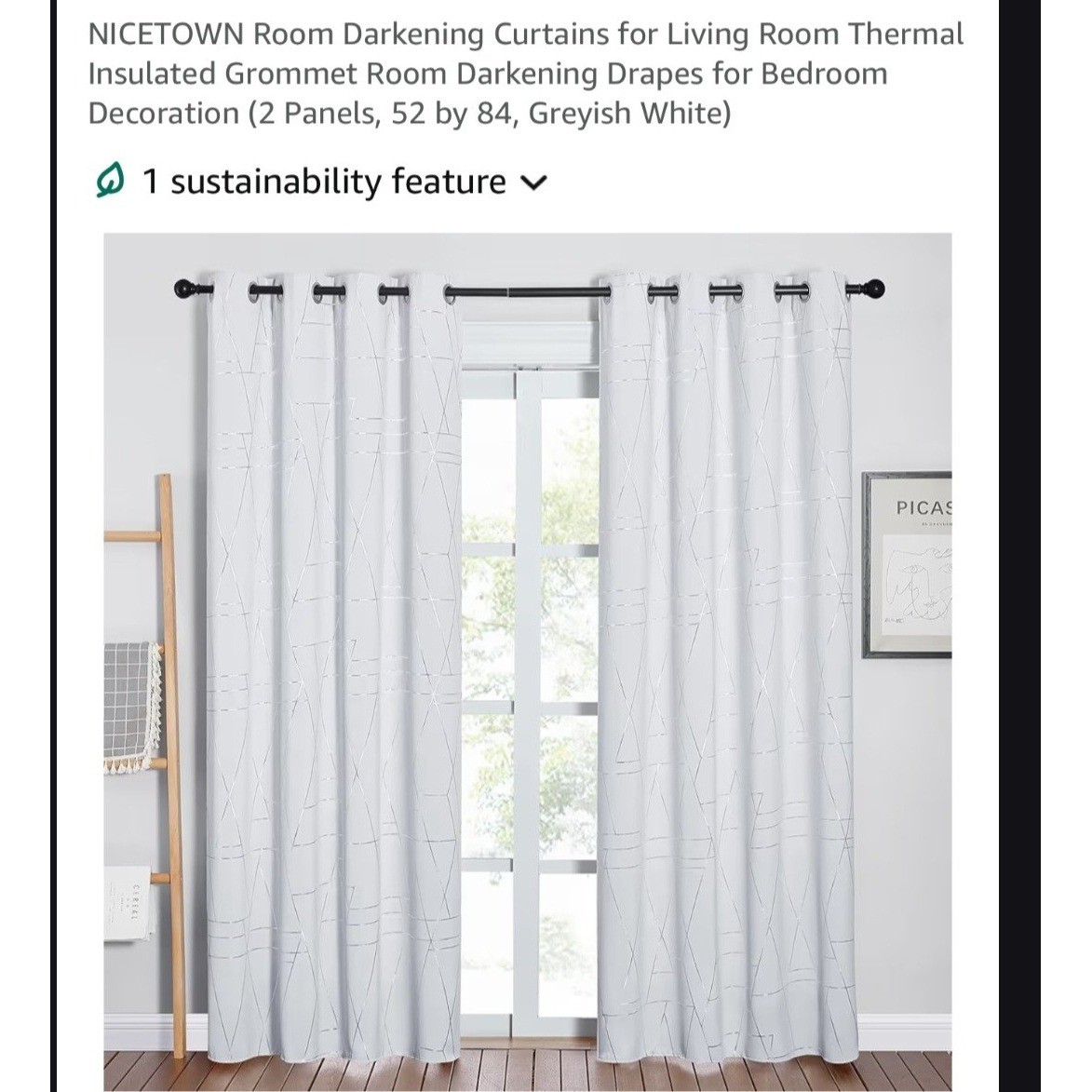 Nicetown Room Darkening Curtains 52×84 Greyish White Silver Geometric 3 sets