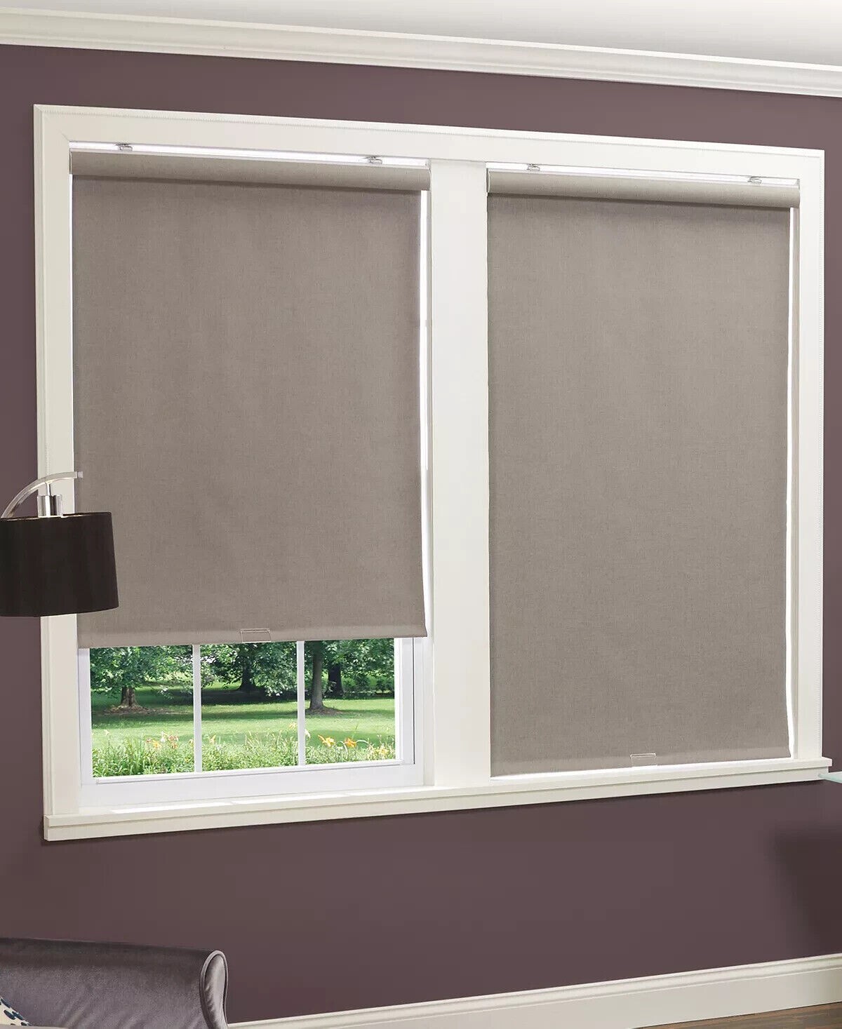 39×66 in HOME BASICS Cordless Linen Look Thermal Fabric Roller Shades Brown/Dune