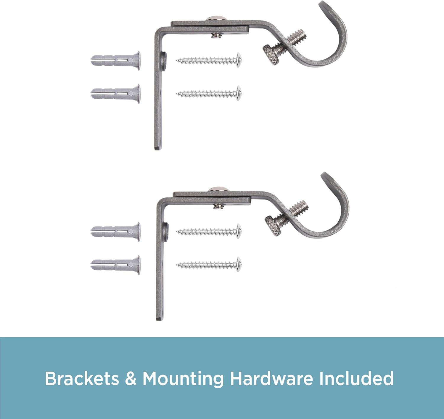 5/8″ Adjustable 2.5-3″ Curtain Rod Mounting Brackets, Set of 2, Polished Pewter