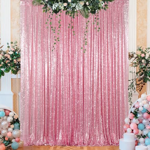 Pink Gold Sequin Curtains Sequin Backdrop 4×8 Feet Sheer Curtains Panels Wedd…