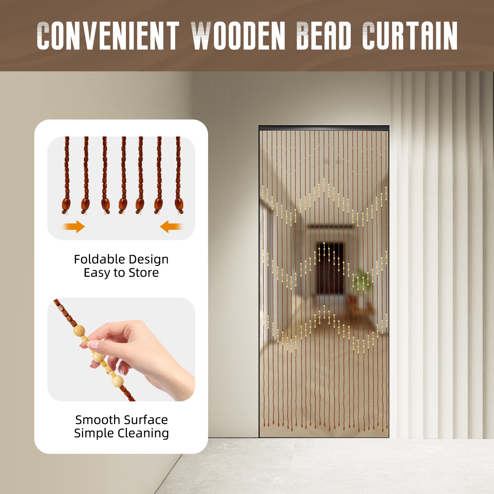 Bamboo Bead Curtain String Door Curtains Beaded Wooden Curtain Fit For Doorway