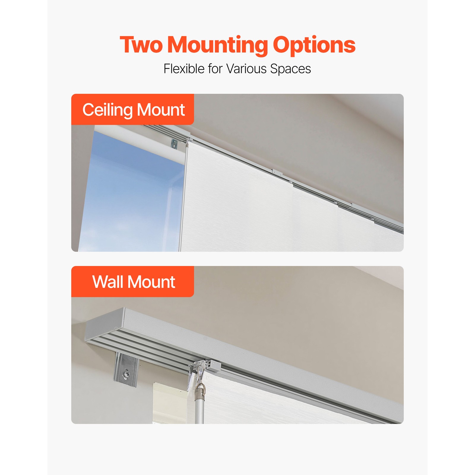 Panel Track Blinds Extendable Track from 45.8 in to 86 in W Trimmable White