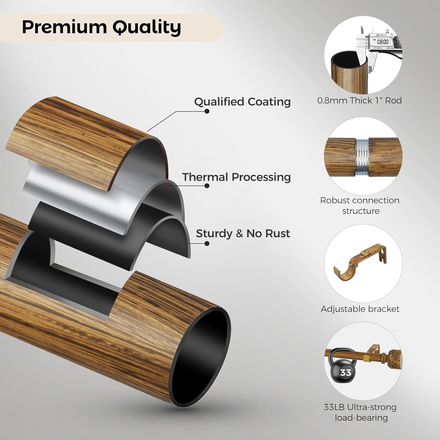 2 Pack Boho Wood Curtain Rod 66-120 Inch Leaf Pattern