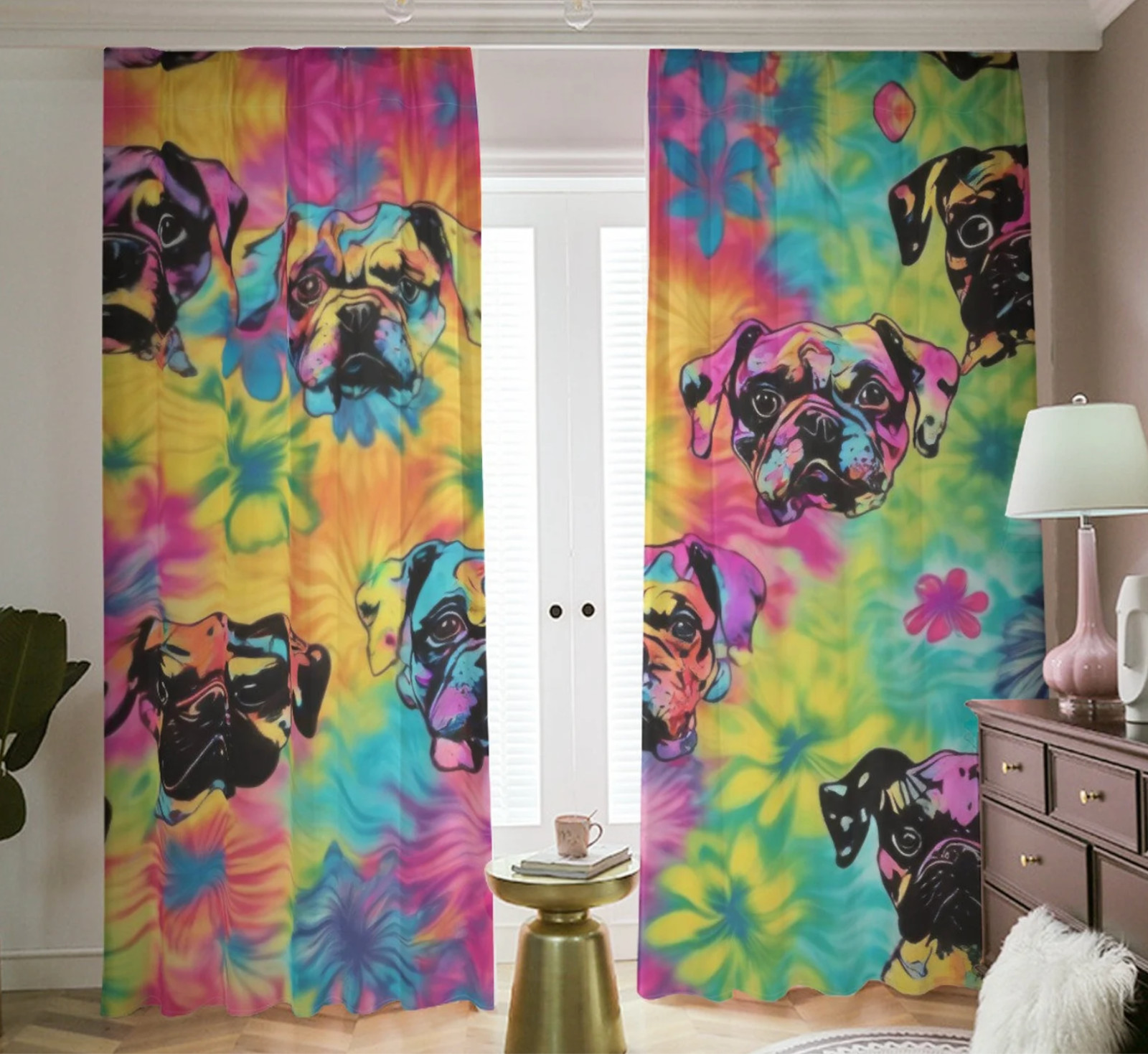 Boxer Blackout Curtains Shades Drapes Panels Dog Tie Dye Rainbow Black Out Gift