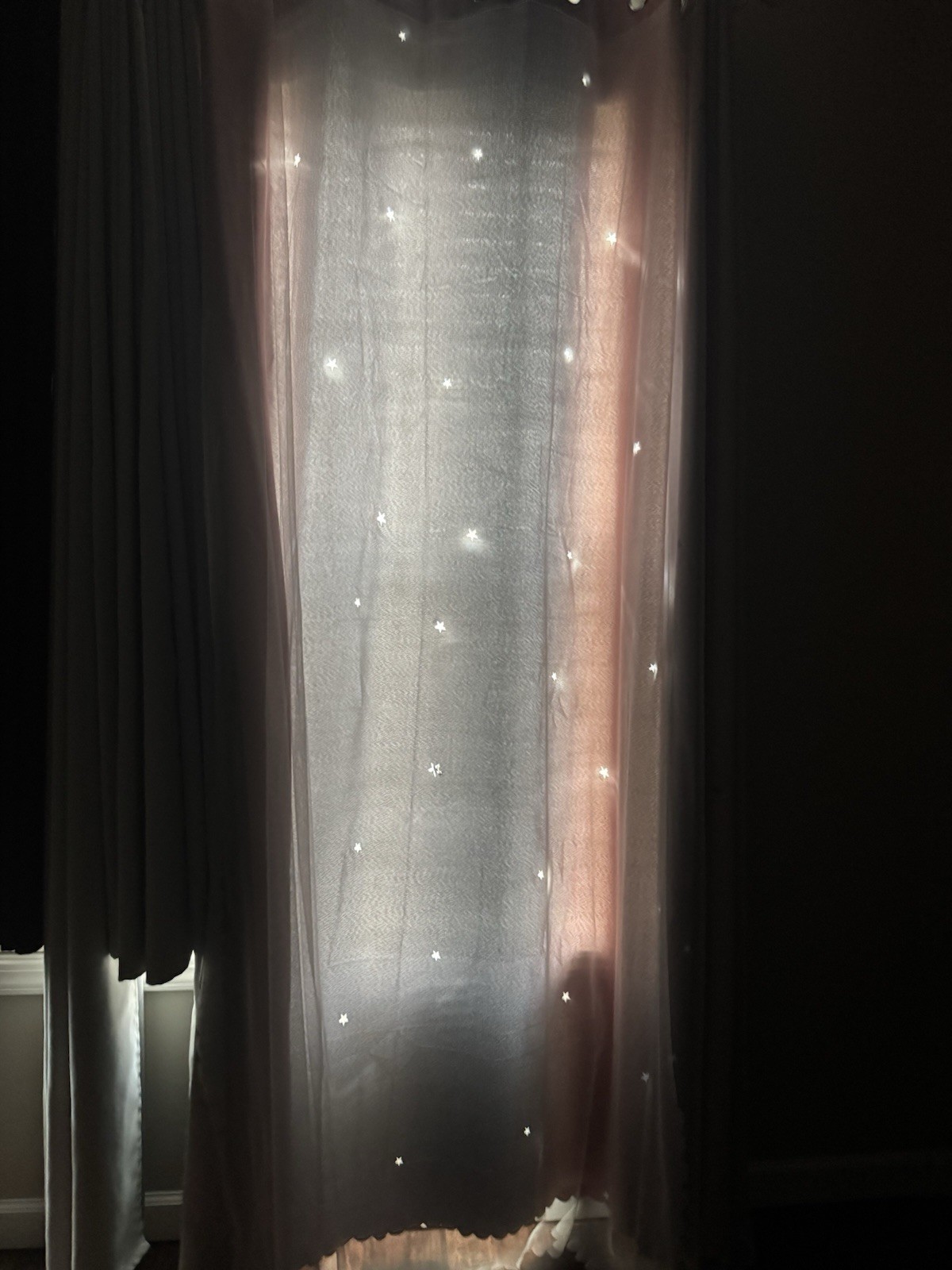 Pink And Grey Sheer Star Black Put Curtain 2 Panels
