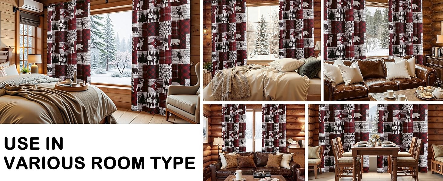 Red Rustic Cabin Curtains 2 Panels Country Style Curtain 50% Light Blocking