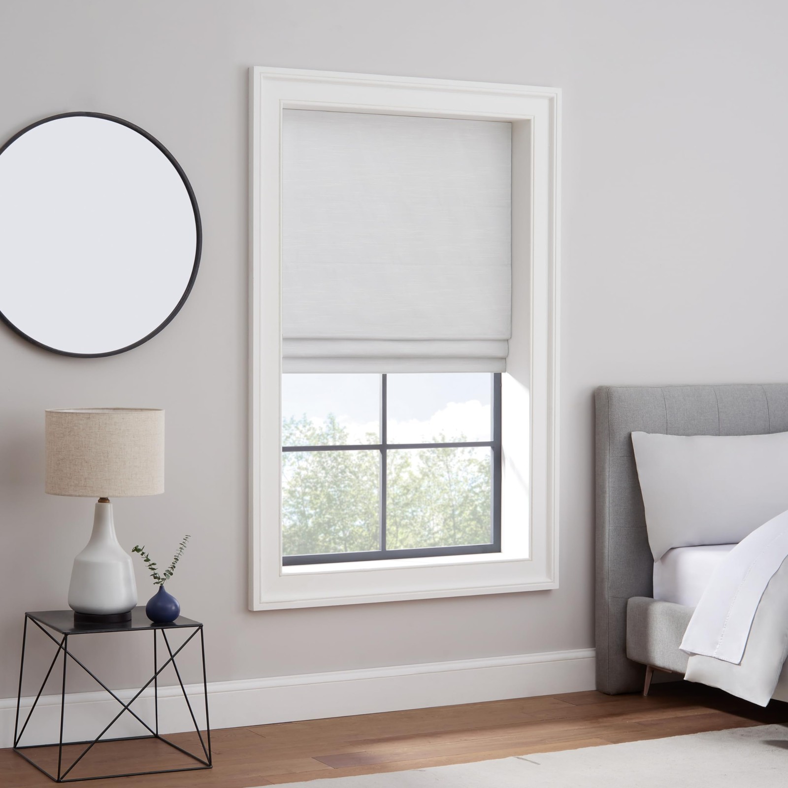Eclipse Rozel 100% Blackout Roman Shade 33×64 in Cordless White