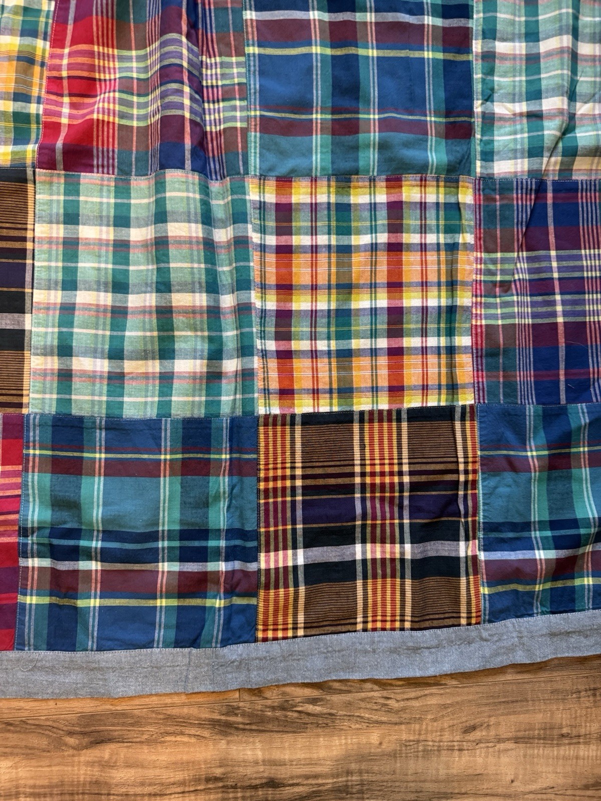 Vtg Ralph Lauren Patchwork Madras Plaid Shower Curtain Cotton Americana EUC70x72