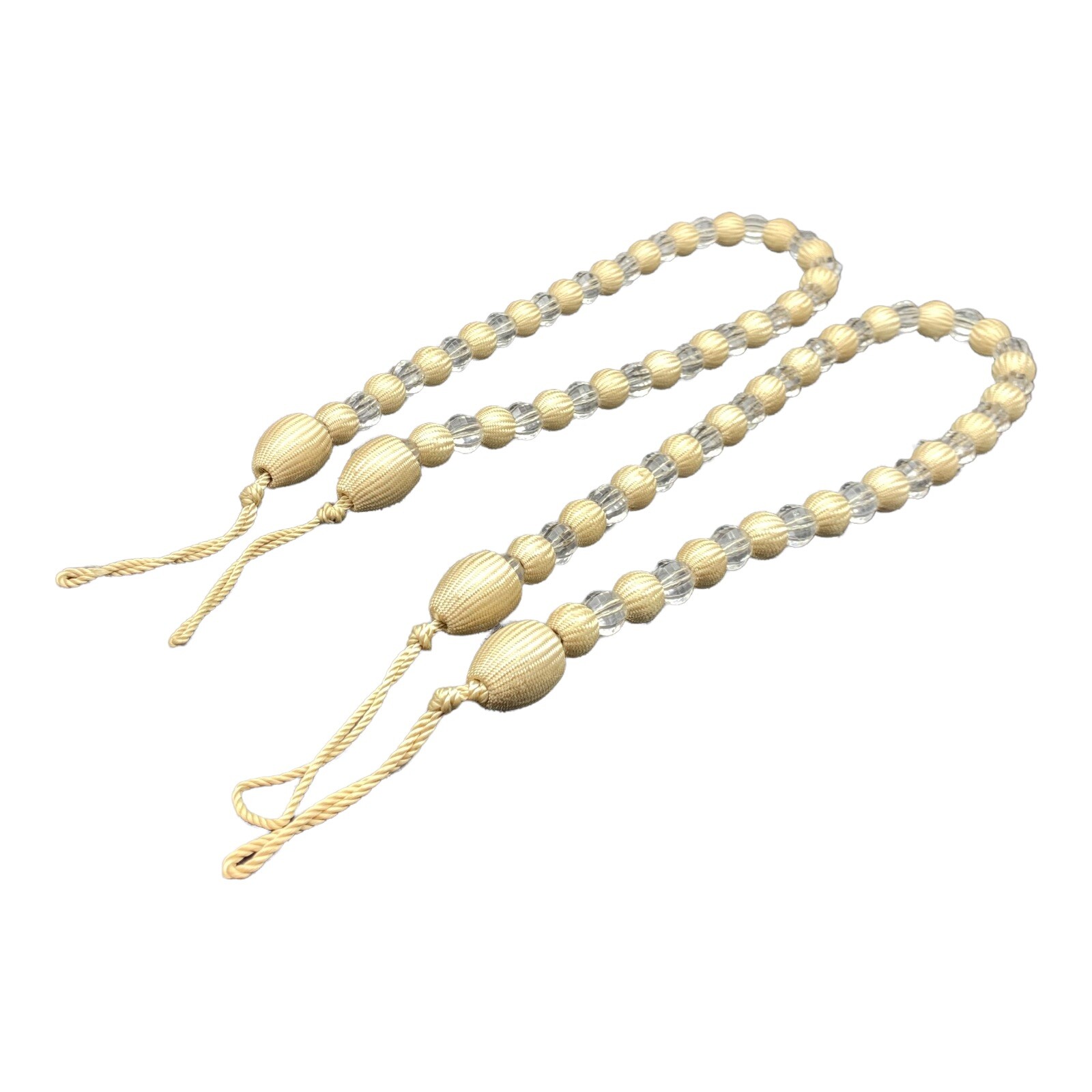 Curtain Tie Back Pair Woven /Clear Beaded Loop End Boho Farmhouse Country Decor
