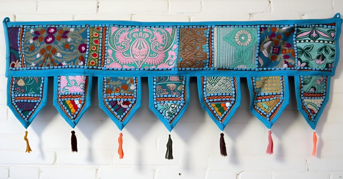 Indian Handmade Traditional Embroidered Toran Cotton Thoranam Door Living Roo…