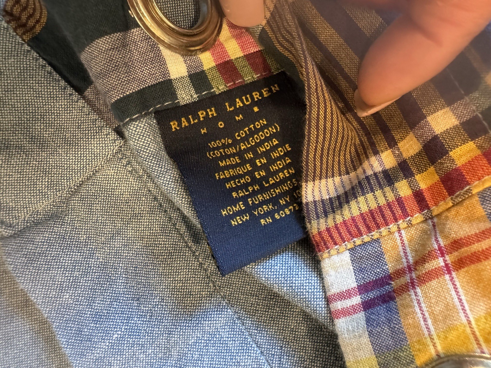 Vtg Ralph Lauren Patchwork Madras Plaid Shower Curtain Cotton Americana EUC70x72