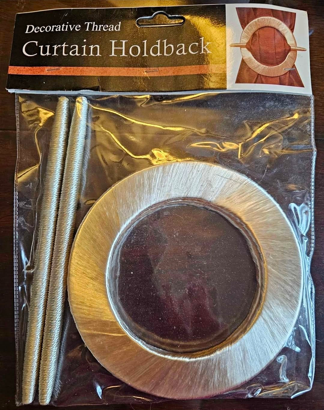 6-Kashi Silver Metal Thread Curtain Holdback 6in Ring Wall Mount w/ Hardware