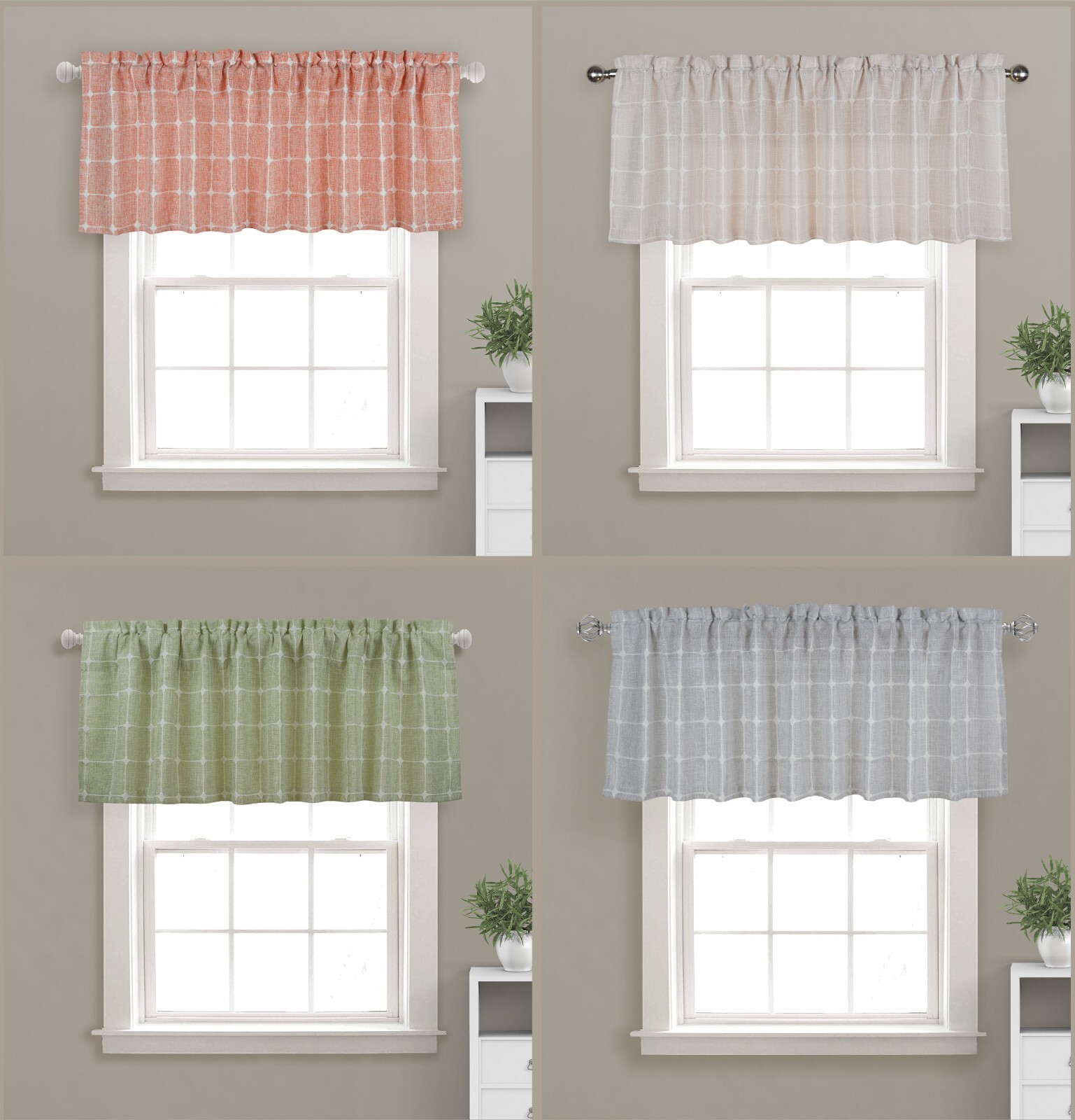 Aiking 2 Panels of 56″ x 16″ Plaid Embroidered Rod Pocket Window Valances