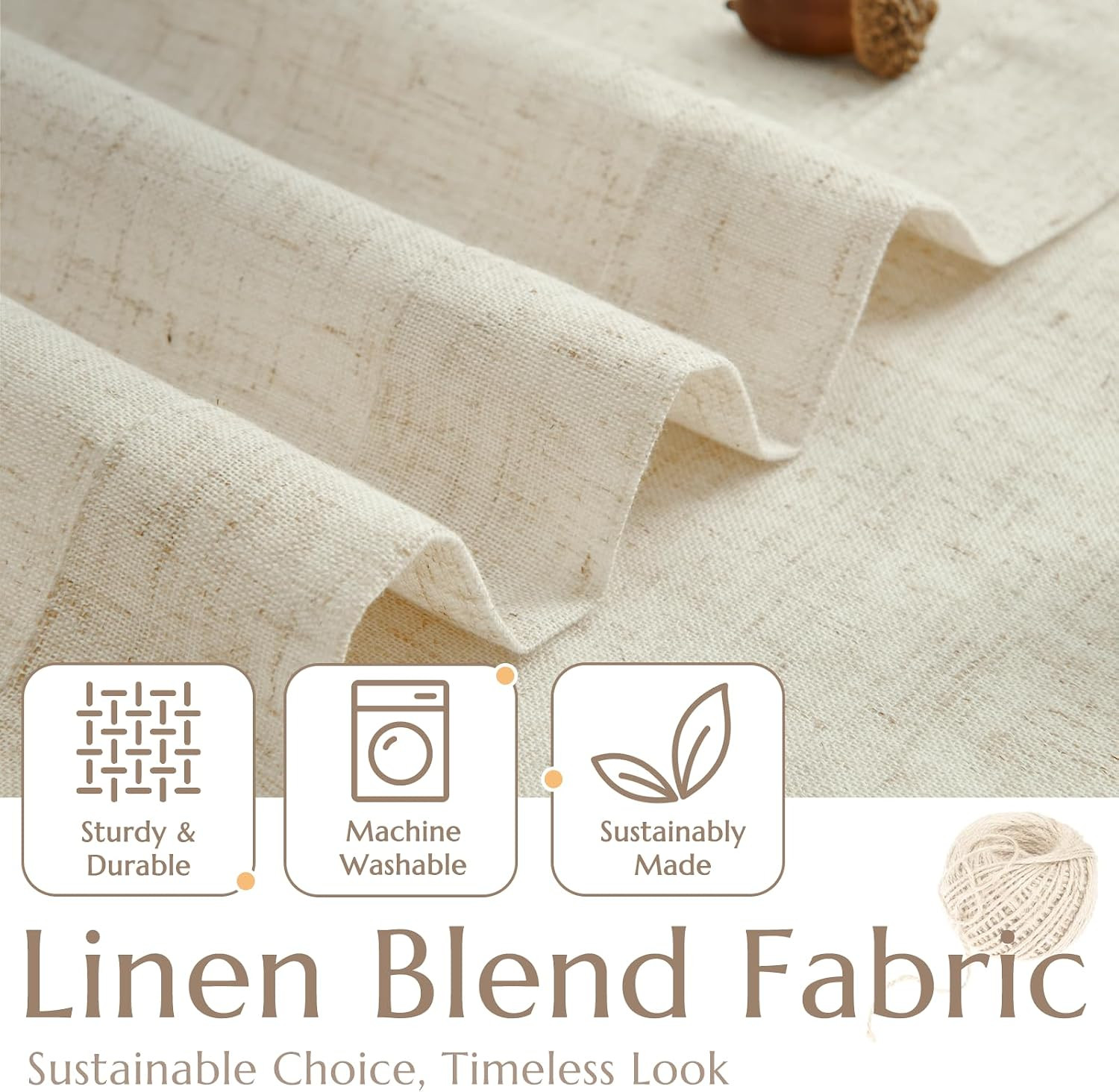 Jinchan Linen Tier Kitchen Curtains, 30X36, 2 Panels, Natural | Light Filtering,