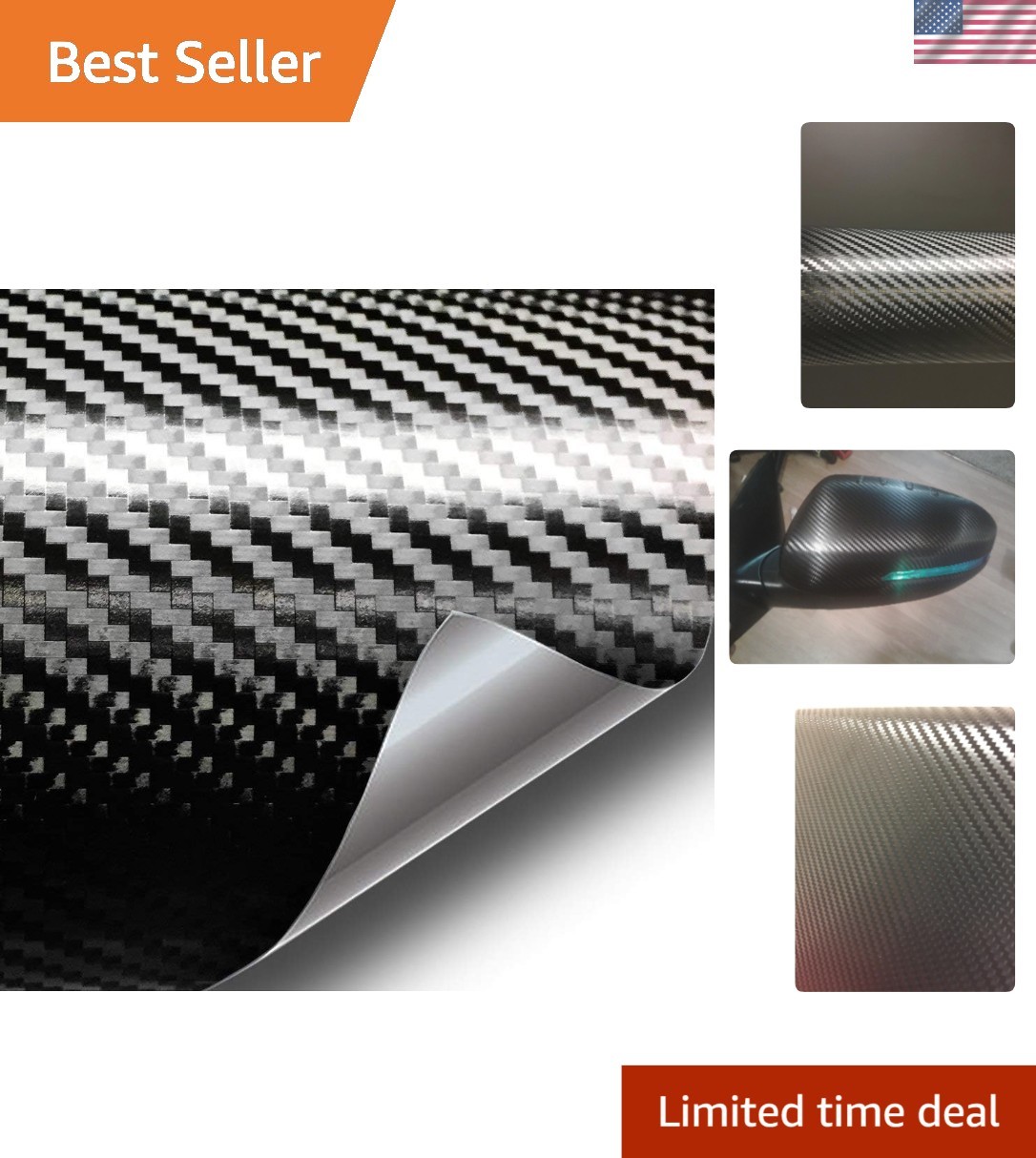 Black Carbon Fiber Vinyl Wrap Film 1/2ft x 5ft