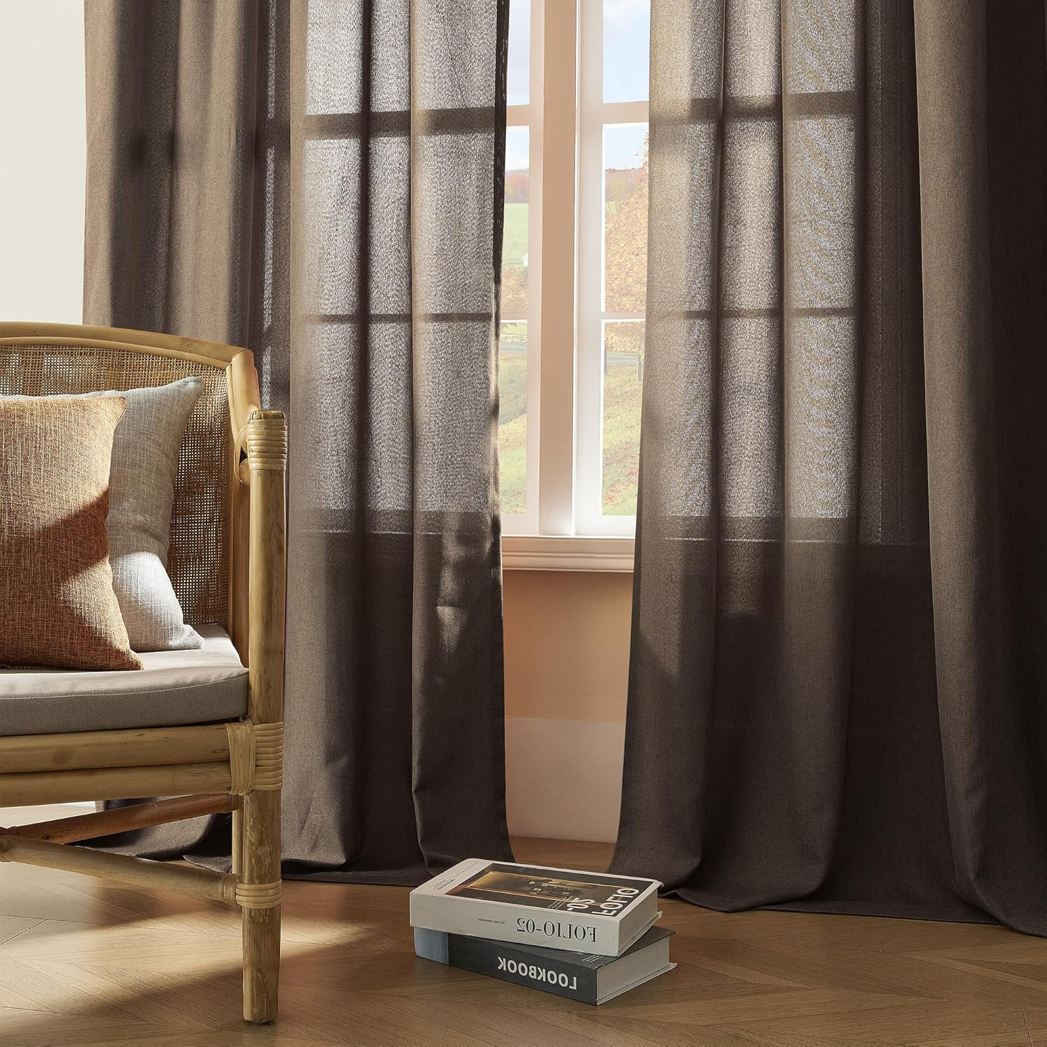 Natural Linen Blended Curtains – Back Tab Window Treatments Panels Drapes for Li