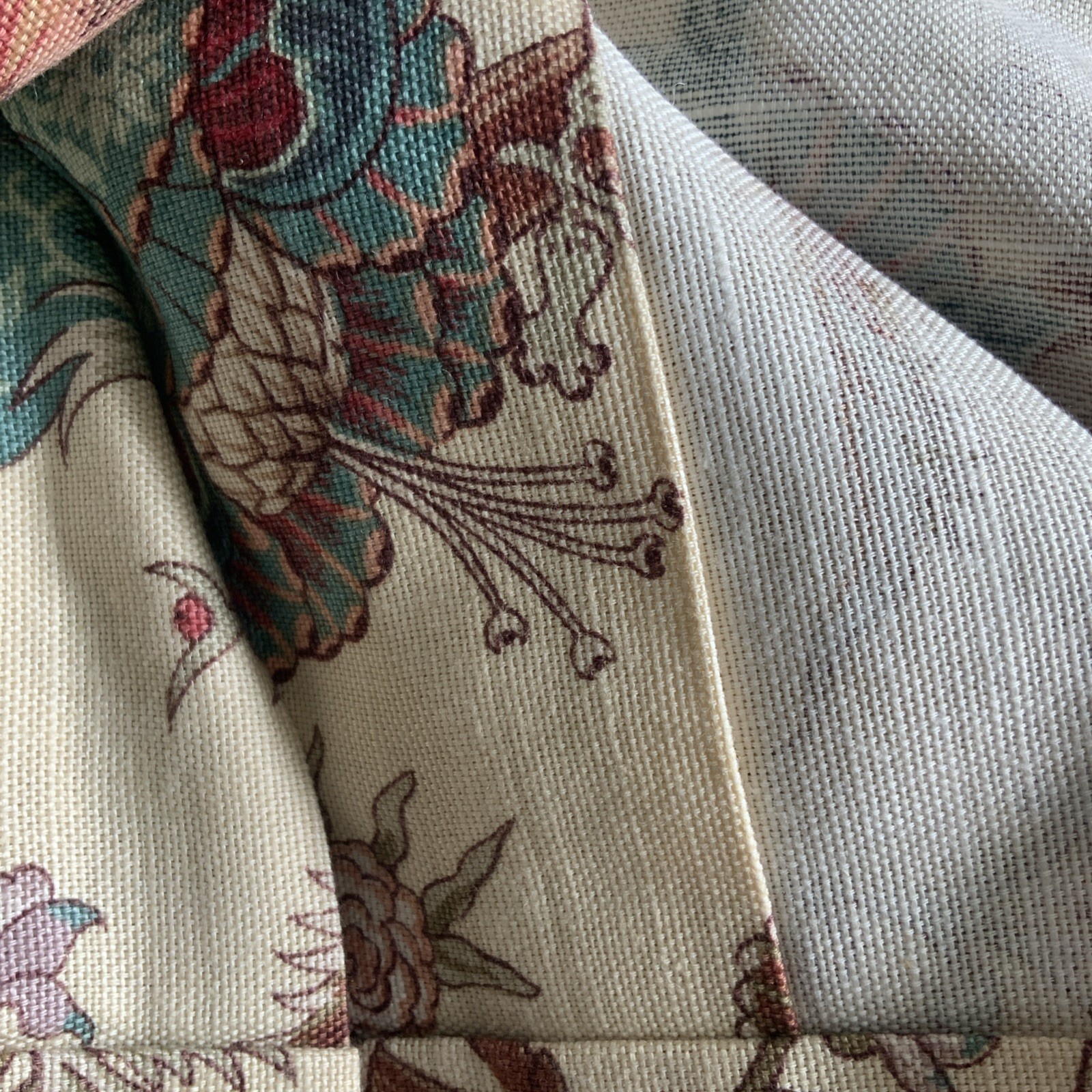 48”x88” Pair Of Handmade Jacobean Floral Curtain Panels Or Yardage (Rings Only)