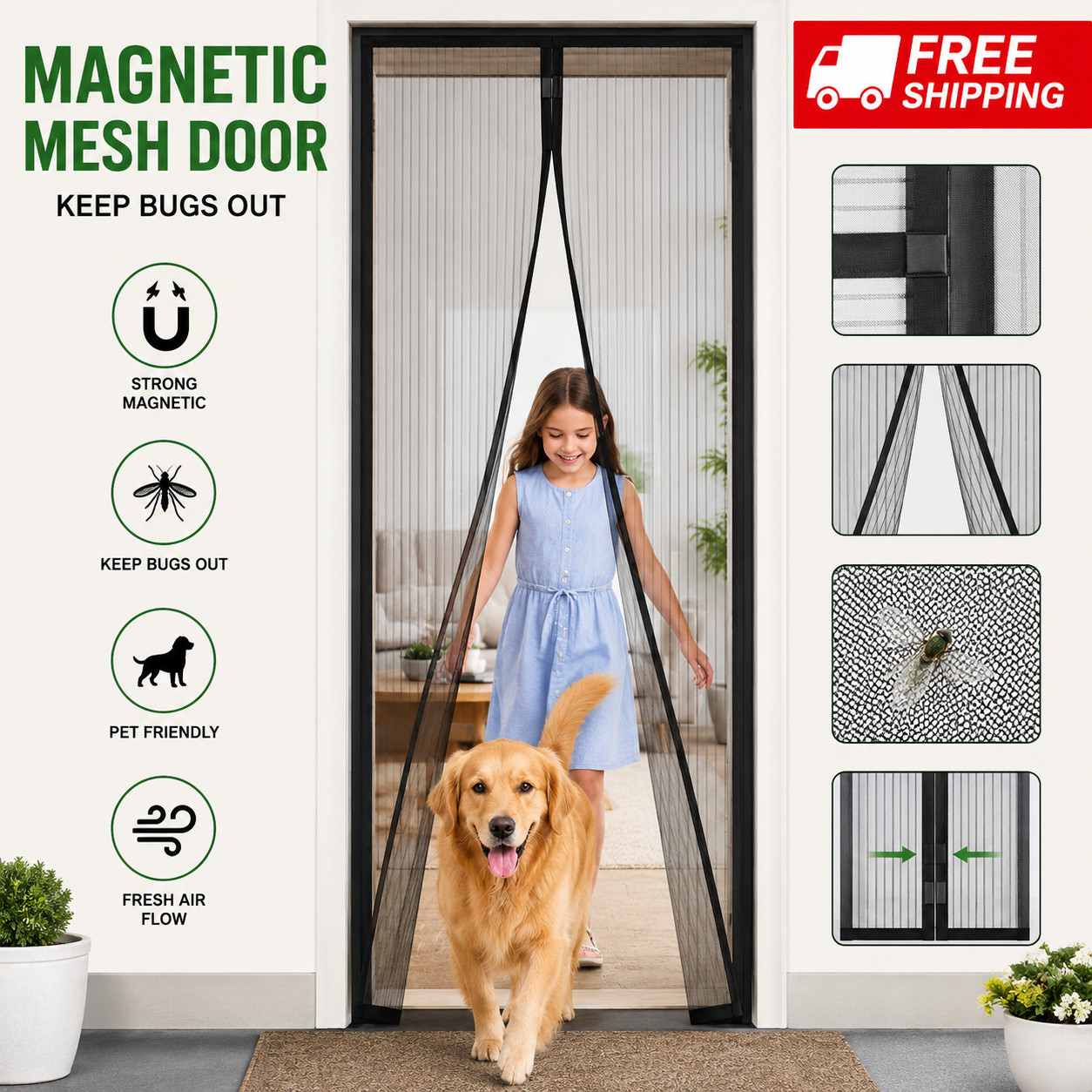 Magnetic Fly Screen Door Mesh Anti Mosquito Insect Curtain Auto Close 100x210cm