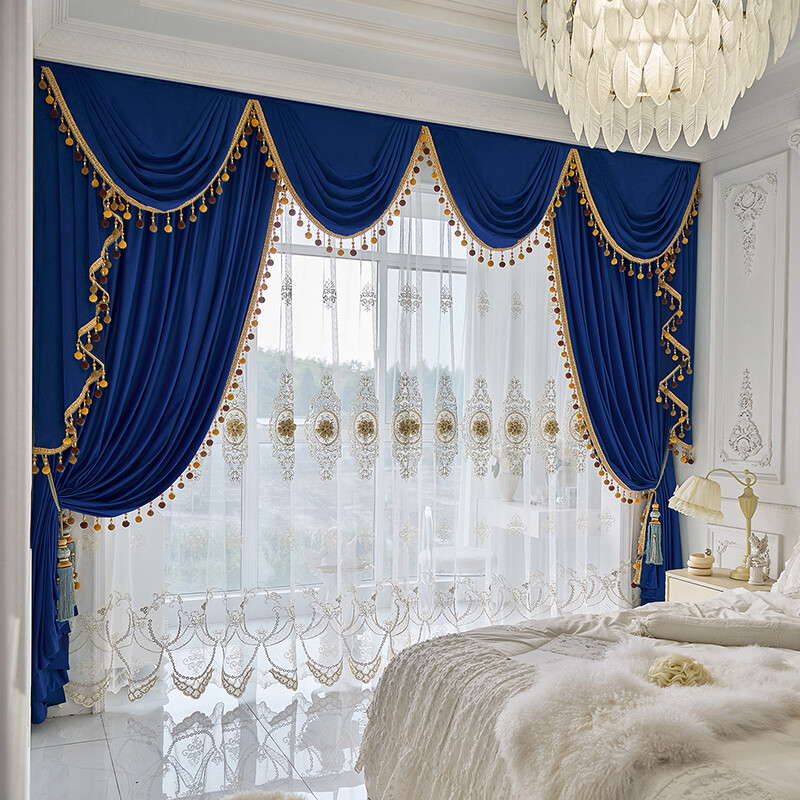 custom thick luxury velvet blue cloth blackout curtain tulle valance drape C1458
