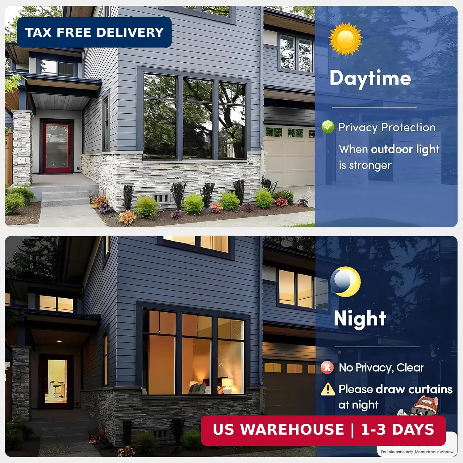 Coavas One Way Privacy Window Film, Heat Control Window Tint for Home, Sun Block
