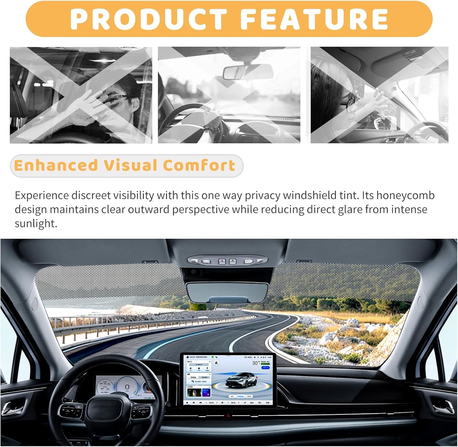 1 Ft*48″ Front Windshield Tint Strip,One-Way Perforated Sun Strip for Car Windsh