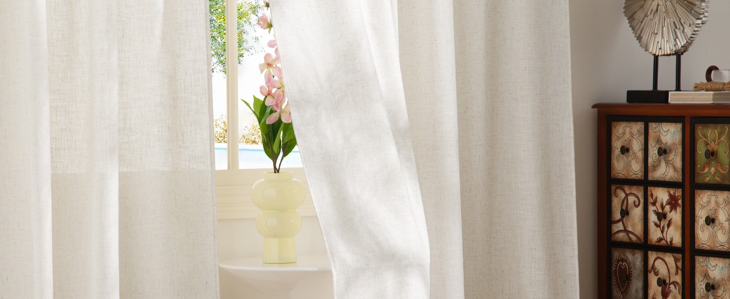 Linen Curtains 108 inch Long 2 Panels Set for Living Room/Bedroom, 55″ Wide