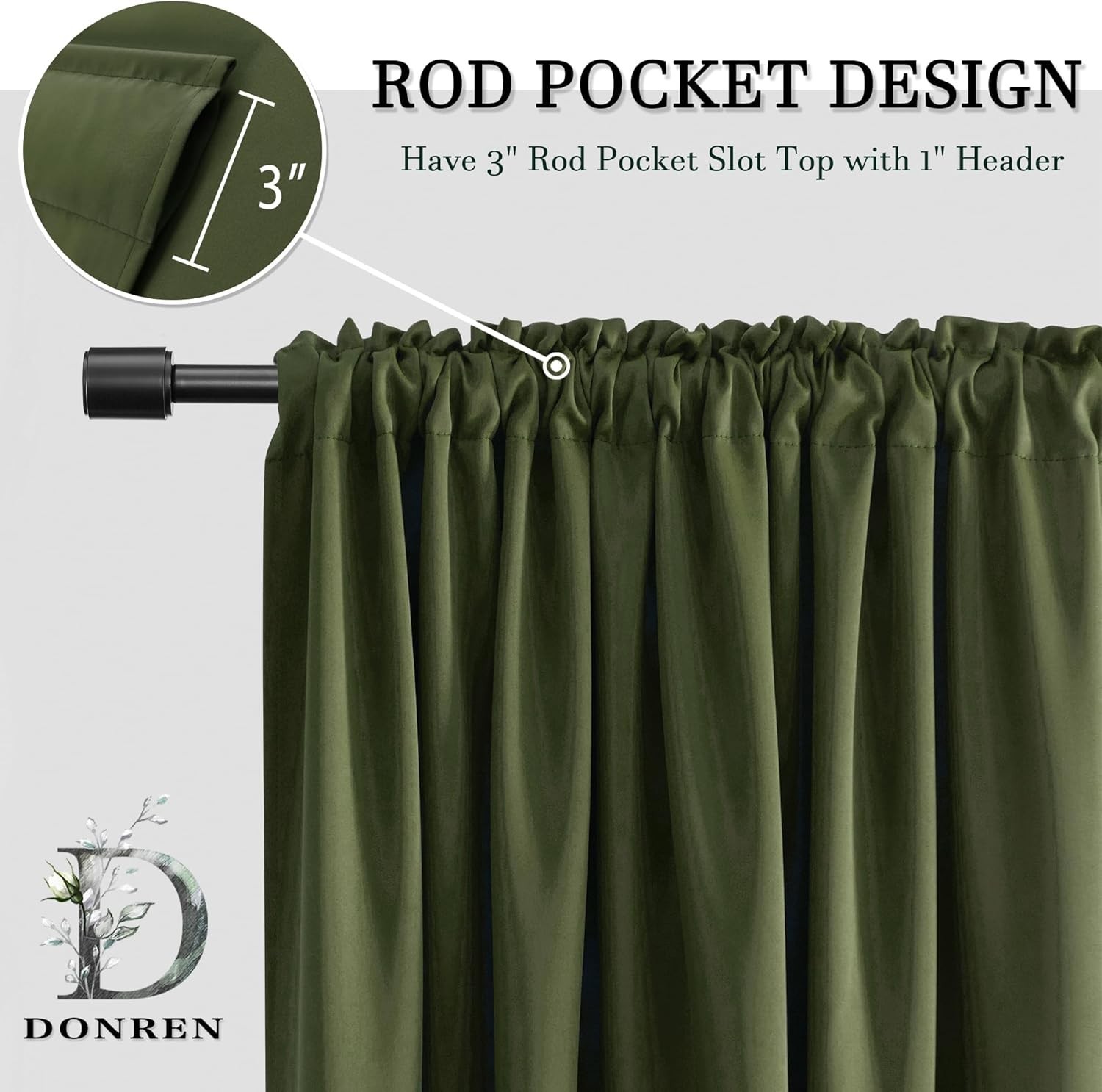 Olive Green Blackout Curtains 48 Inch Length 2 Panels Set – Rod Pocket Room D…