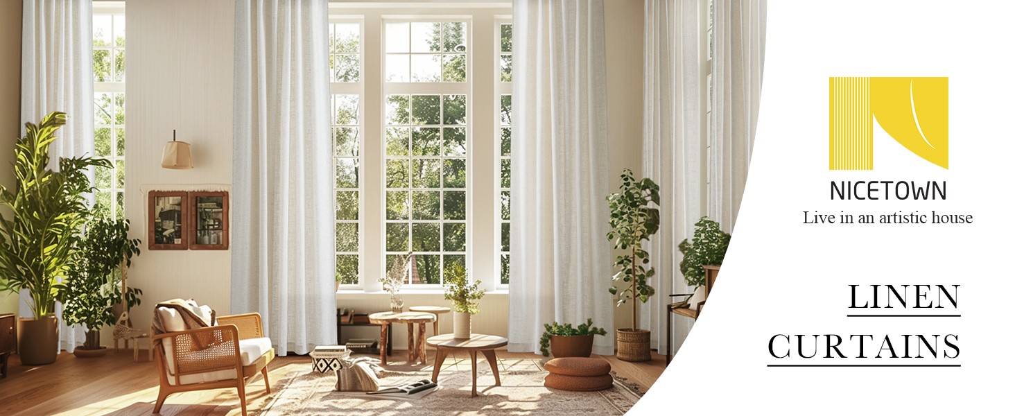 Linen Curtains 108 inch Long 2 Panels Set for Living Room/Bedroom, 55″ Wide