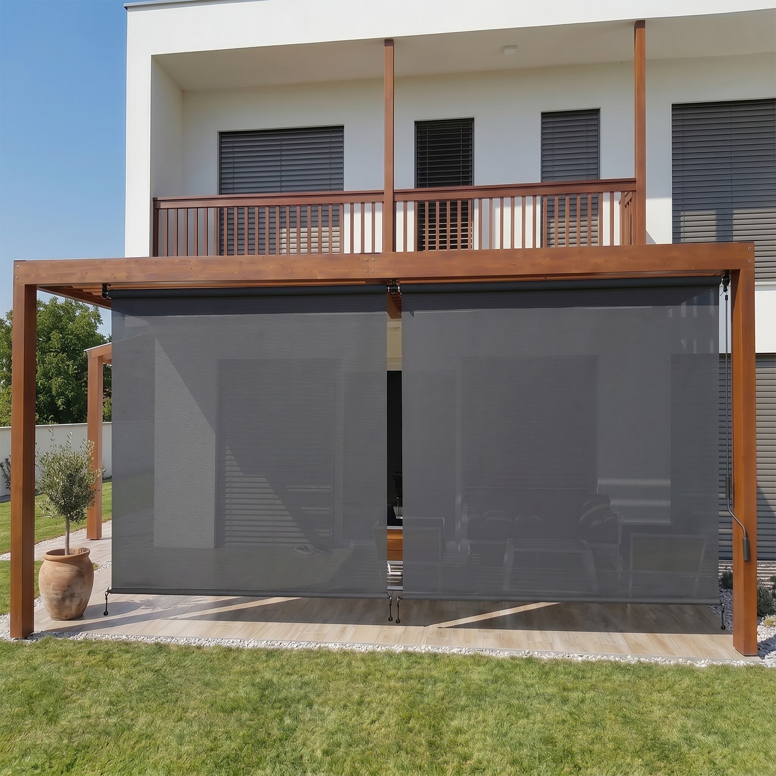 8ft (W) x 8ft (H) Outdoor Roller Shades 5% Openness Cordless Sun Roll up Shade
