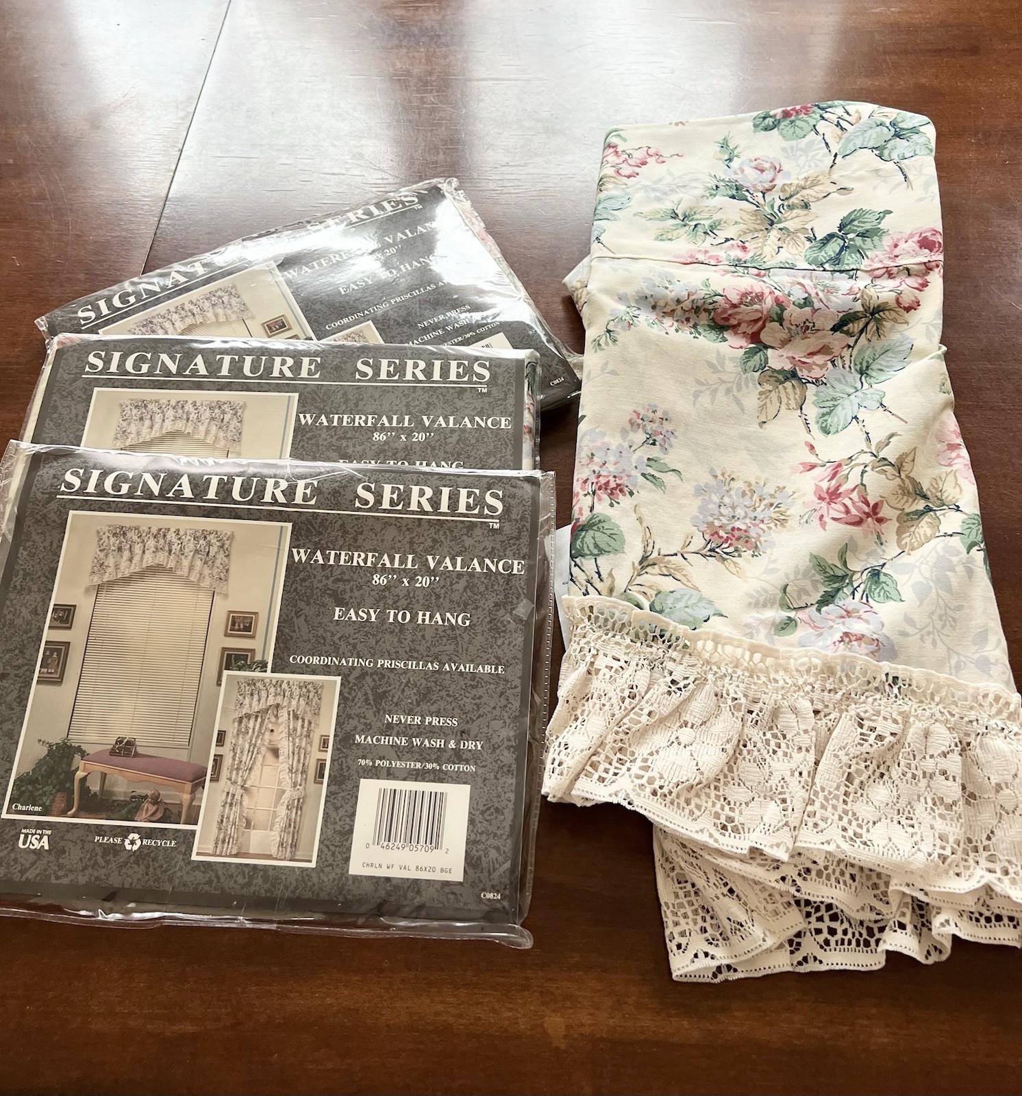 3 NIP Floral Valances Pattern Charlene By Crown Crafts Linens Cottage Flowers