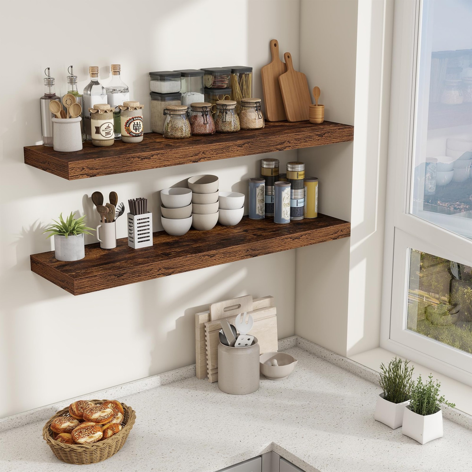 48 Inch Floating Shelves for Wall – 12 Inch Deep Fireplace Mantel Shelf – Woo…