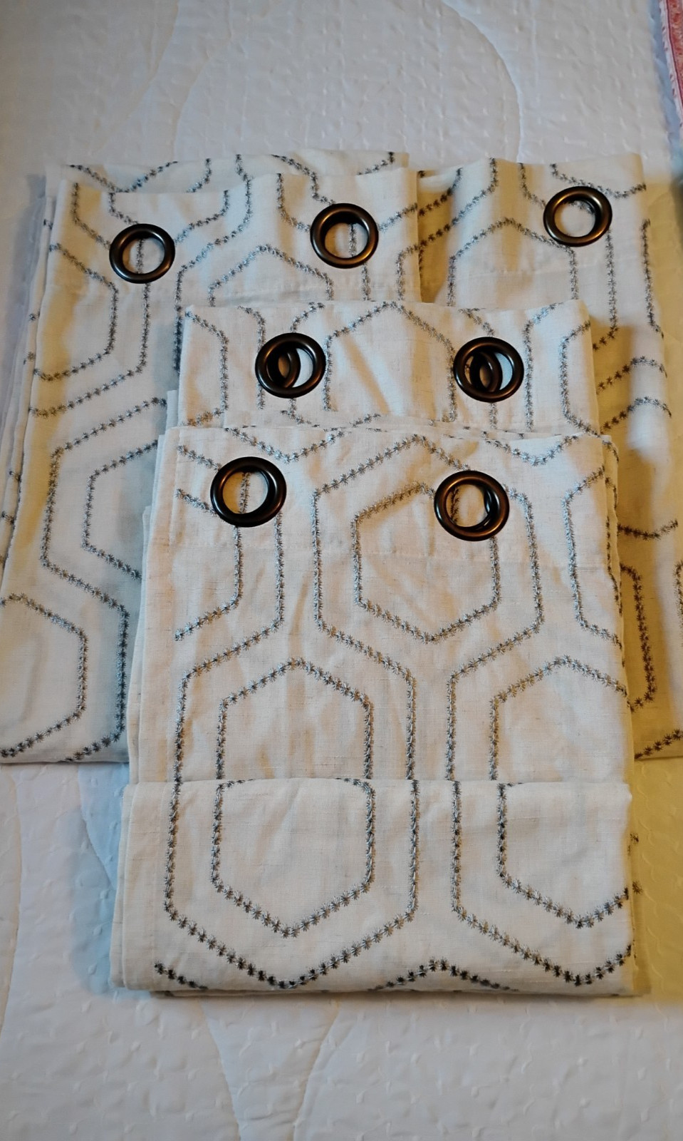 Two Pair Four Panels Drapes Cream With Light Blue Embroidery Design 54×84